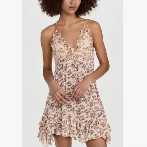Free People Adella Slip Dress Pink Floral Lace Size S - Picture 1 of 13